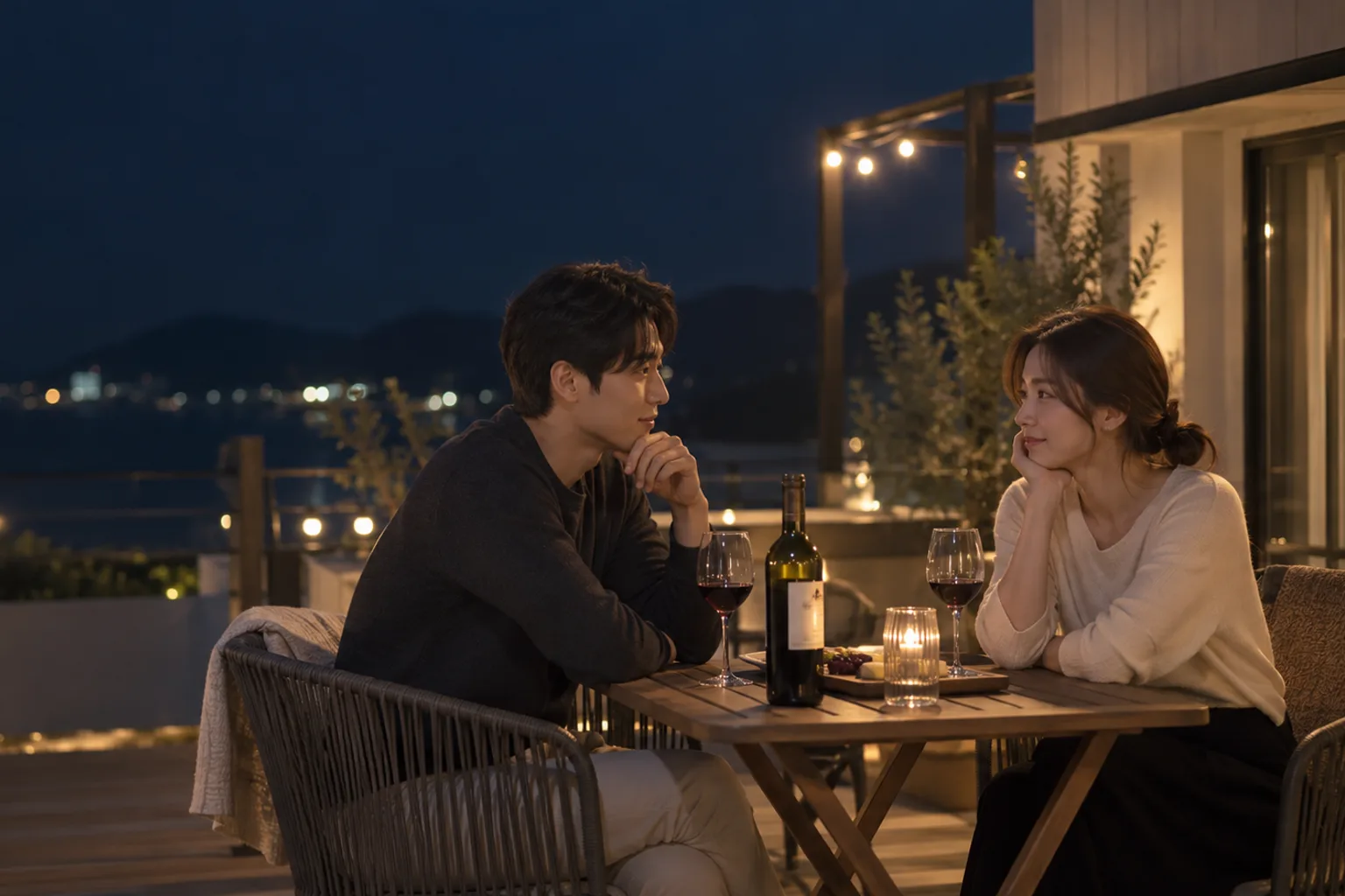 1박 2일 소개팅 둘만의 시간, 야간 테라스